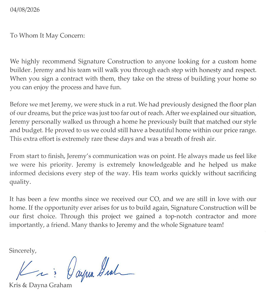 Kris and Dayna Graham Recommendation Letter
